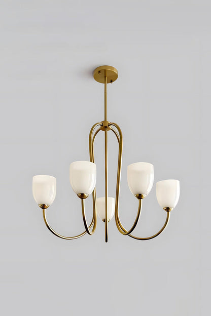 5-light Ethereal Floret Lacquer Chandelier with white glass shades | Metal, Glass | Isolated product shot on white background | vexa lamps