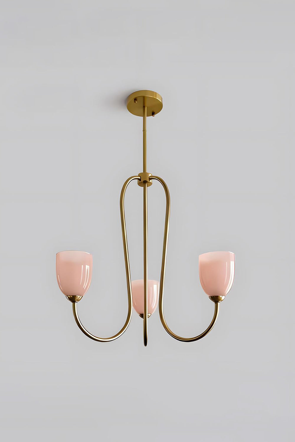 3-light Ethereal Floret Lacquer Chandelier with pink glass shades | Metal, Glass | Isolated product shot on white background | vexa lamps