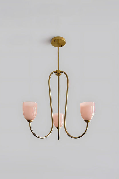 3-light Ethereal Floret Lacquer Chandelier with pink glass shades | Metal, Glass | Isolated product shot on white background | vexa lamps