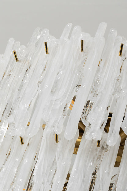 Ethereal Icicle Waterfall Chandelier | Glass, Metal | Close-up focus on the textured, melting-ice appearance of the white frosted glass panels | Detail shot | vexa lamps