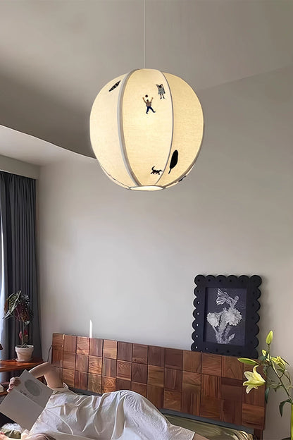 Fabric Embroidery Round Pendant Lamp - view 2 | everlamps