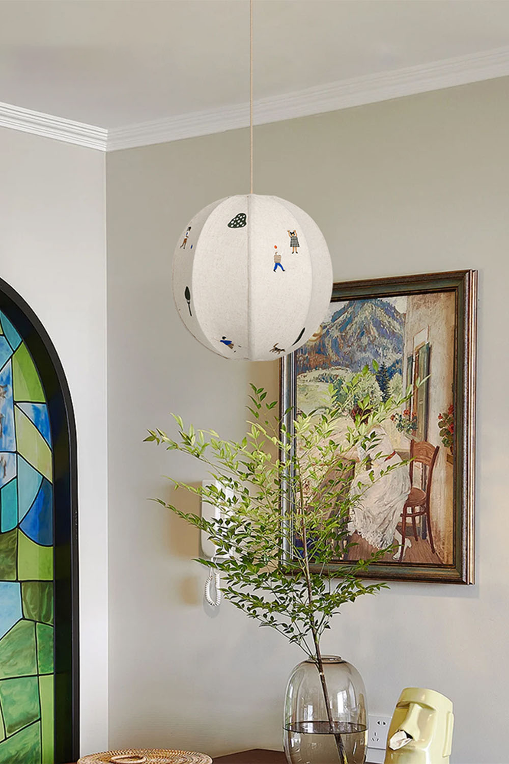 Fabric Embroidery Round Pendant Lamp - view 4 | everlamps