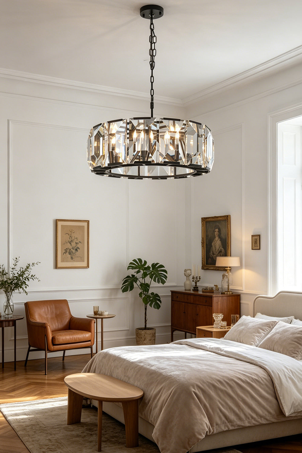 Faceted Crystal Halo Chandelier for Bedroom | vexa lamps