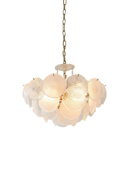Fiore Radiance Glass Disc Chandelier featuring elegant cascading glass discs in a stylish design.