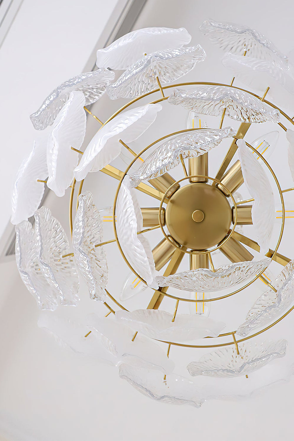 Fiore Radiance Glass Disc Chandelier featuring cascading glass discs and a brass finish.