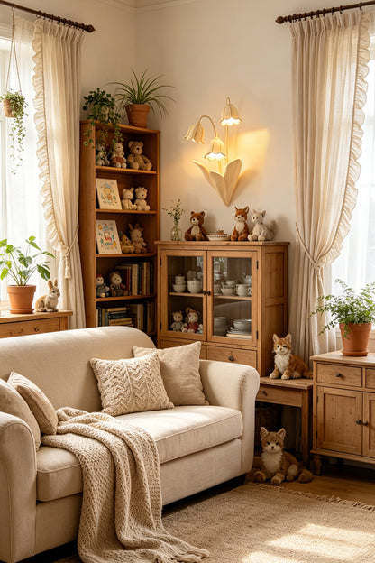 Floral wall lamp in a cozy, plant-filled living room | Metal, Resin |