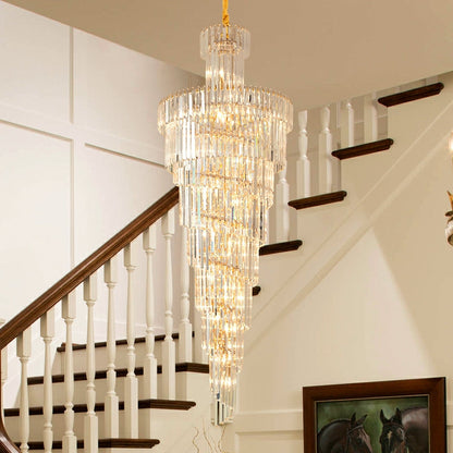 ValleyLamps D39.4"*H236.2"/ 58 Lights Stunning Extra Large Foyer Spiral Chandelier Long Crystal Ceiling Lighting For Staircase