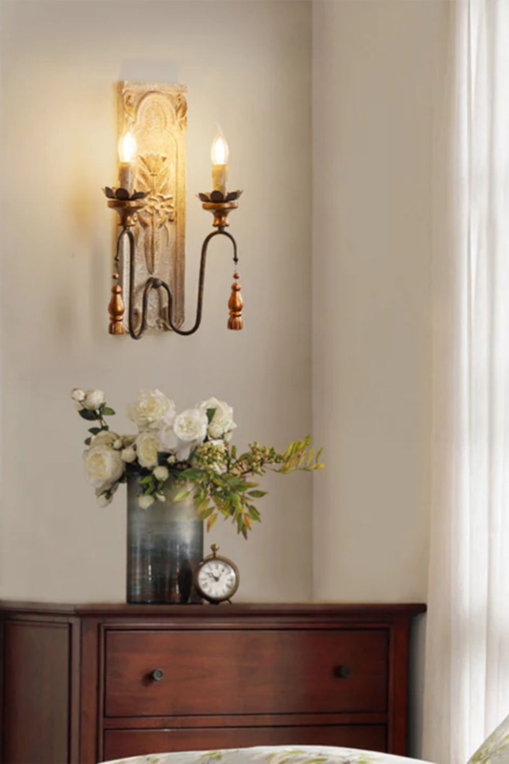 French Country Wooden Wall Lamp - view 3 | everlamps