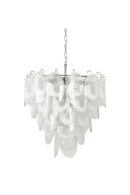 Tiered Frostelle Art Chandelier with textured glass leaves | Metal, Glass | Isolated front view on white background | vexa lamps