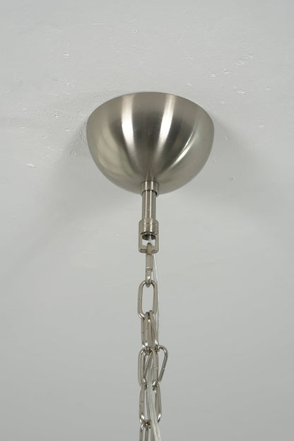 Metal ceiling canopy and chain for glass chandelier | Metal | Close-up of the silver-finish mounting hardware | vexa lamps
