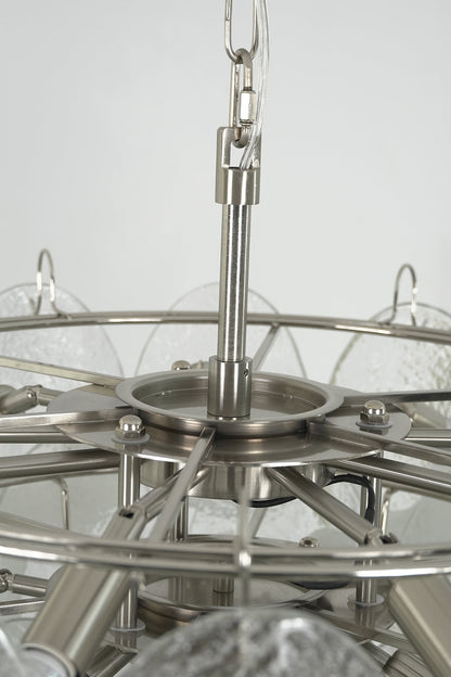 Internal metal frame and ring structure of Frostelle chandelier | Metal | Close-up showing the tiered frame and sockets | vexa lamps