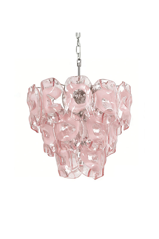 Frostelle pink glass petal chandelier | Metal, Glass | Front view isolated on white background | vexa lamps