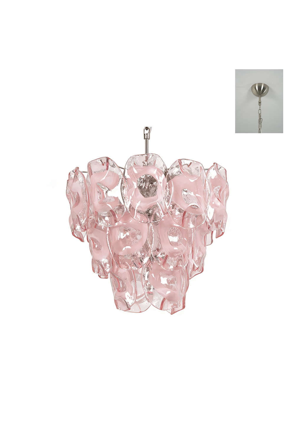 Frostelle Pink Glass Chandelier with chrome finish | Metal, Glass | Product shot isolated on white background | vexa lamps