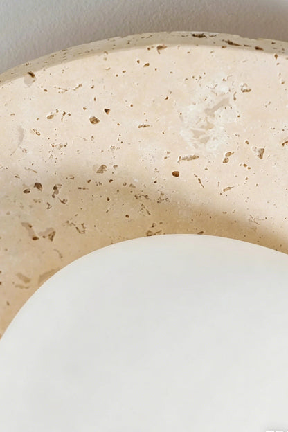 Travertine Ceiling Light Detail | Travertine | Macro shot of porous unlit stone texture | Detailed voids and natural pits | vexa lamps