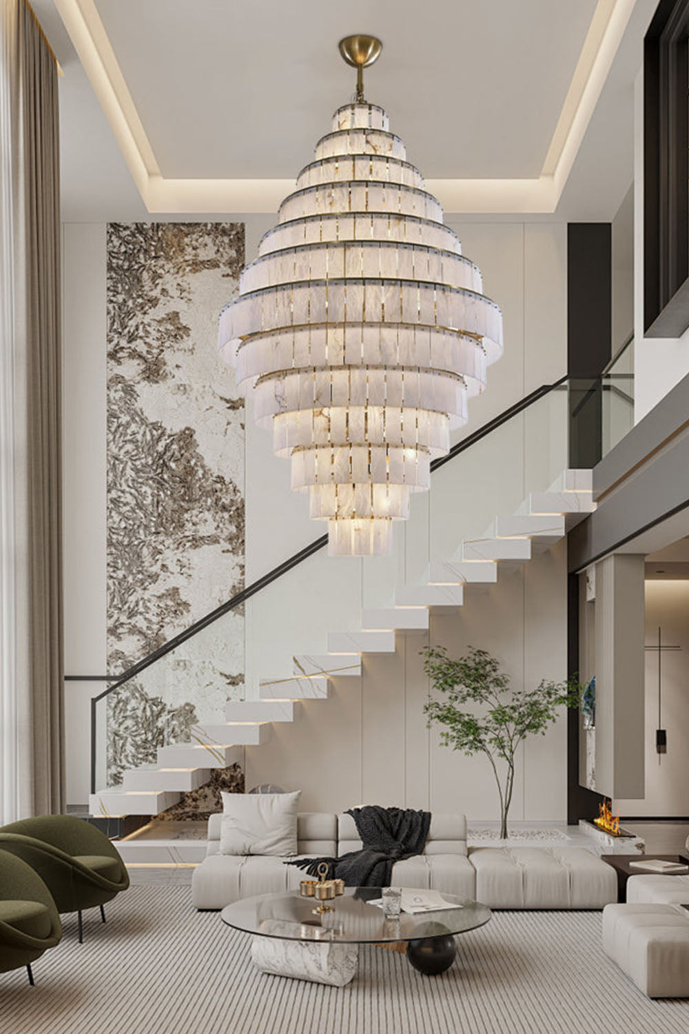 Giant Tiered Alabaster Foyer Chandelier - view 5 | everlamps