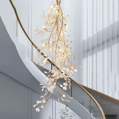 Ceramic Ginkgo Staircase Long Branch Chandelier - jchandelier