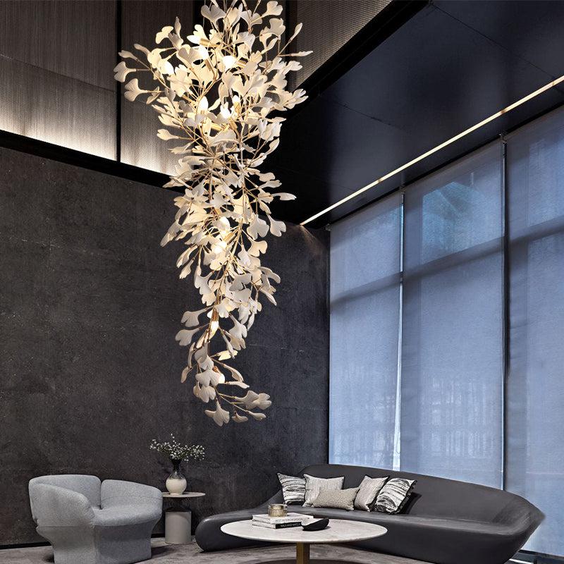 Ceramic Ginkgo Staircase Long Branch Chandelier - jchandelier