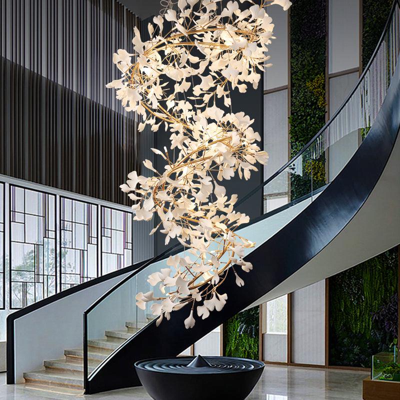 Ceramic Ginkgo Staircase Long Branch Chandelier - jchandelier