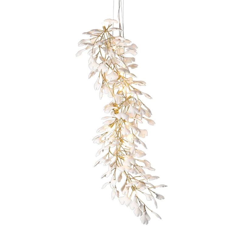 Ceramic Ginkgo Staircase Long Branch Chandelier - jchandelier
