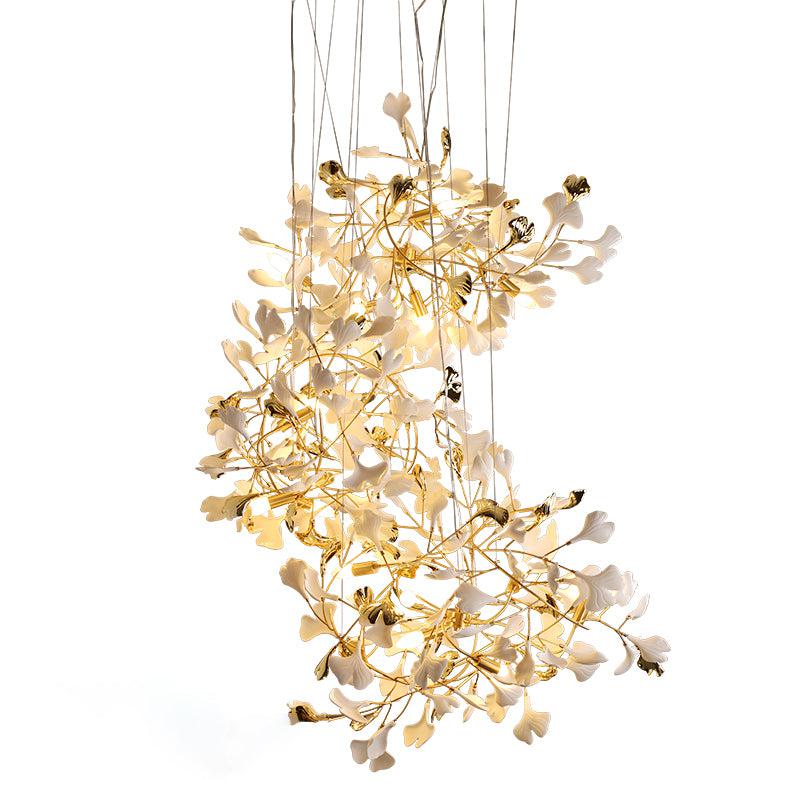 Ceramic Ginkgo Staircase Long Branch Chandelier - jchandelier