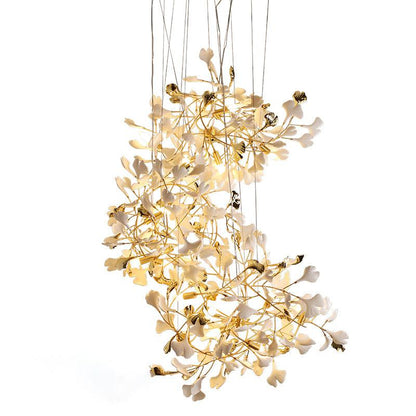 Ceramic Ginkgo Staircase Long Branch Chandelier - jchandelier