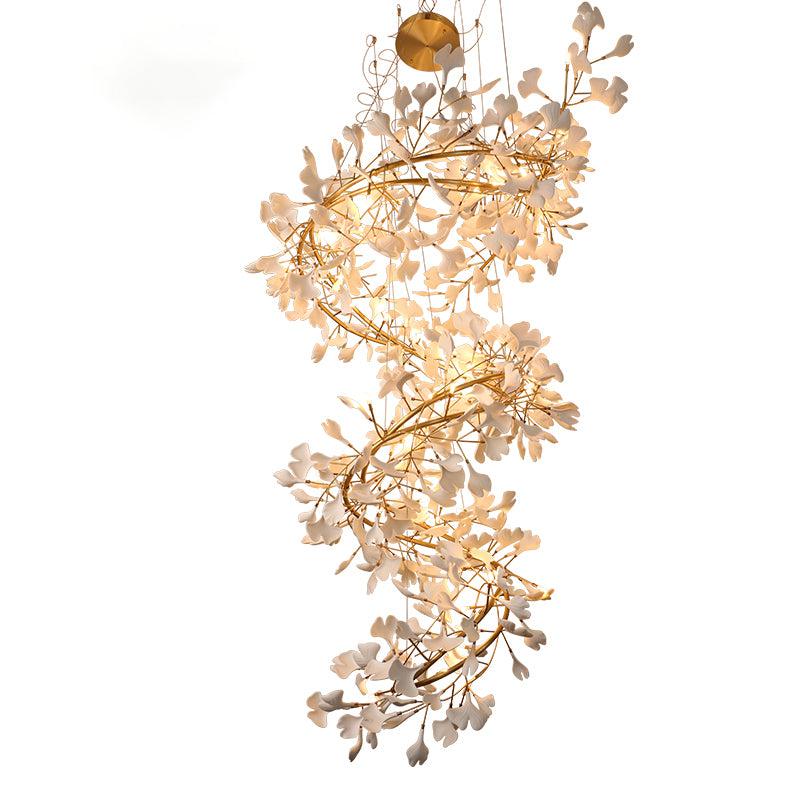 Ceramic Ginkgo Staircase Long Branch Chandelier - jchandelier