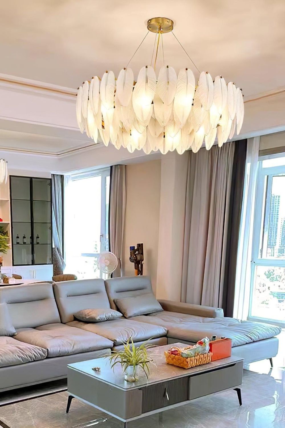 Glass Feather Chandelier - everlamps