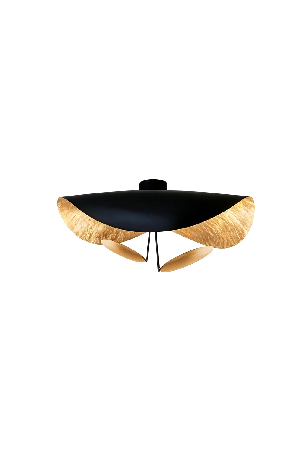 Gold-Tone Sculptural Ceiling Light showcasing a unique wave-like design with a matte black and crinkled gold finish.
