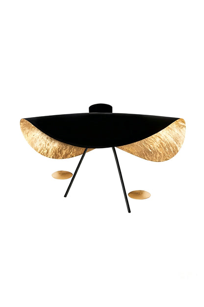 Gold-Tone Sculptural Ceiling Light featuring a wave-like design with crinkled gold interior and black exterior.