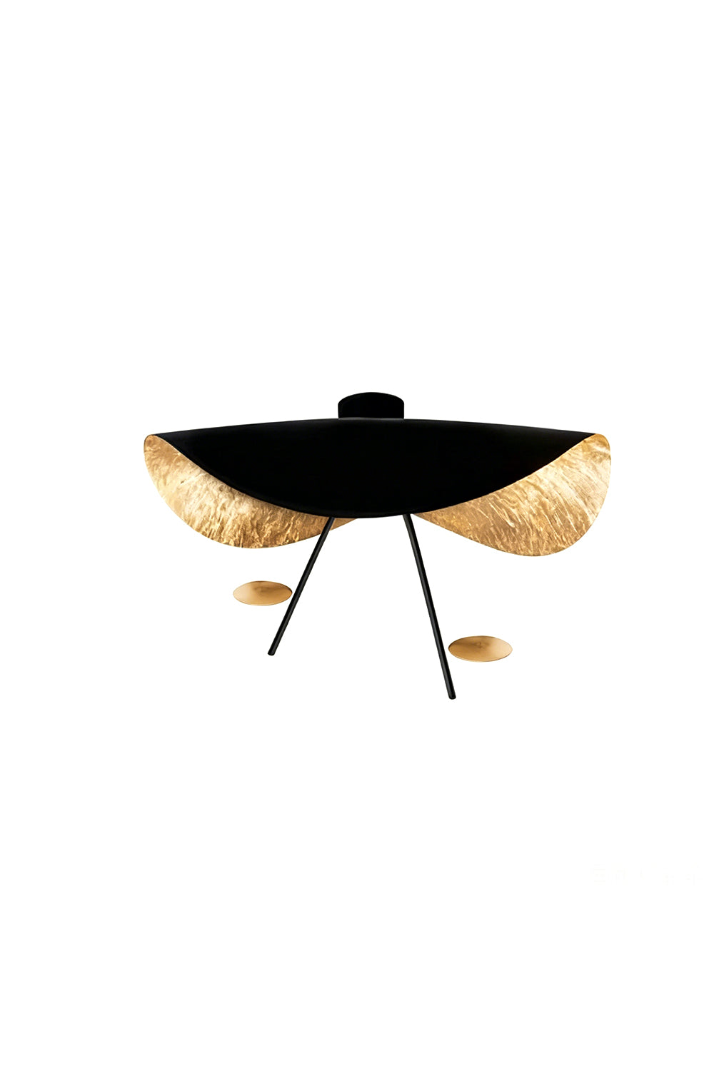 Gold-Tone Sculptural Ceiling Light featuring a matte black exterior and crinkled gold interior.