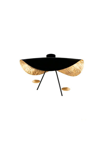 Gold-Tone Sculptural Ceiling Light featuring a matte black exterior and crinkled gold interior.