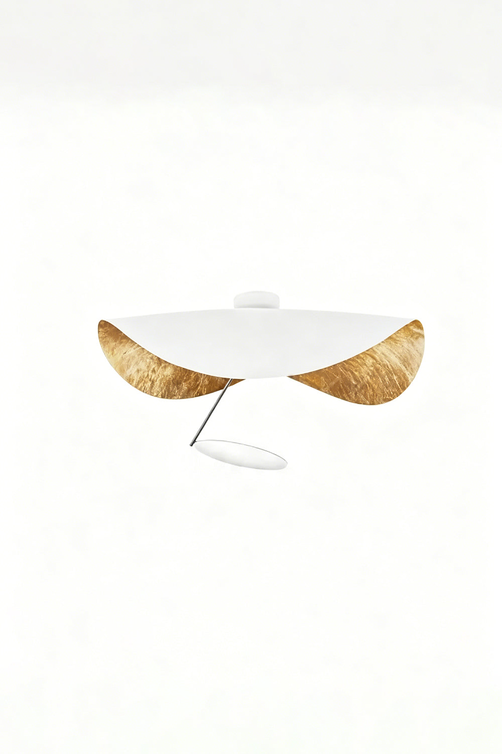 Gold-Tone Sculptural Ceiling Light showcasing a sleek design with a gold and white contrast, ideal for modern interiors.
