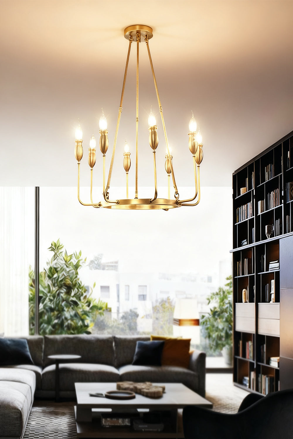 Golden Ring Candle-Arm Chandelier - view 3 | everlamps