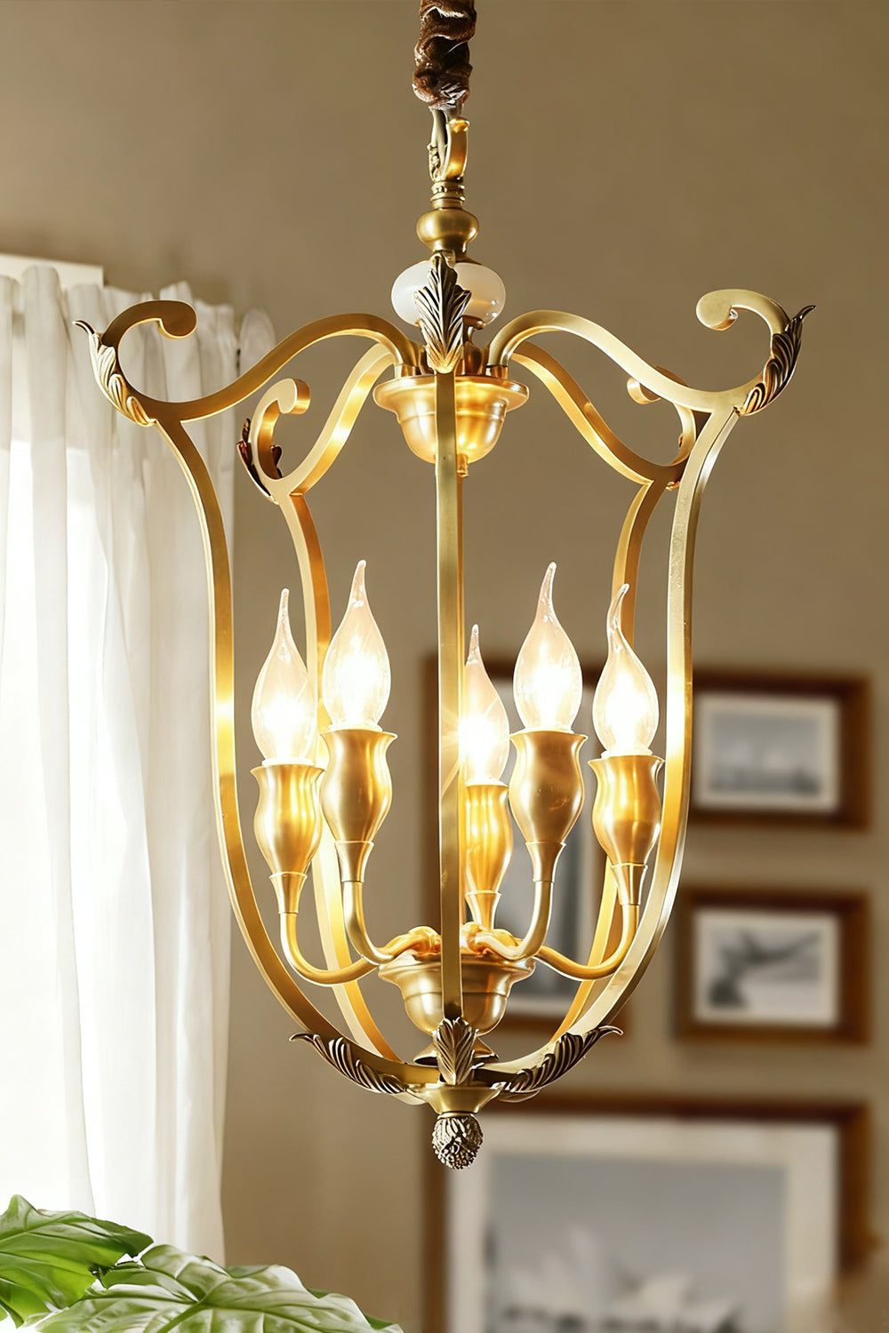 Golden Scroll-Lantern Chandelier - view 6 | everlamps