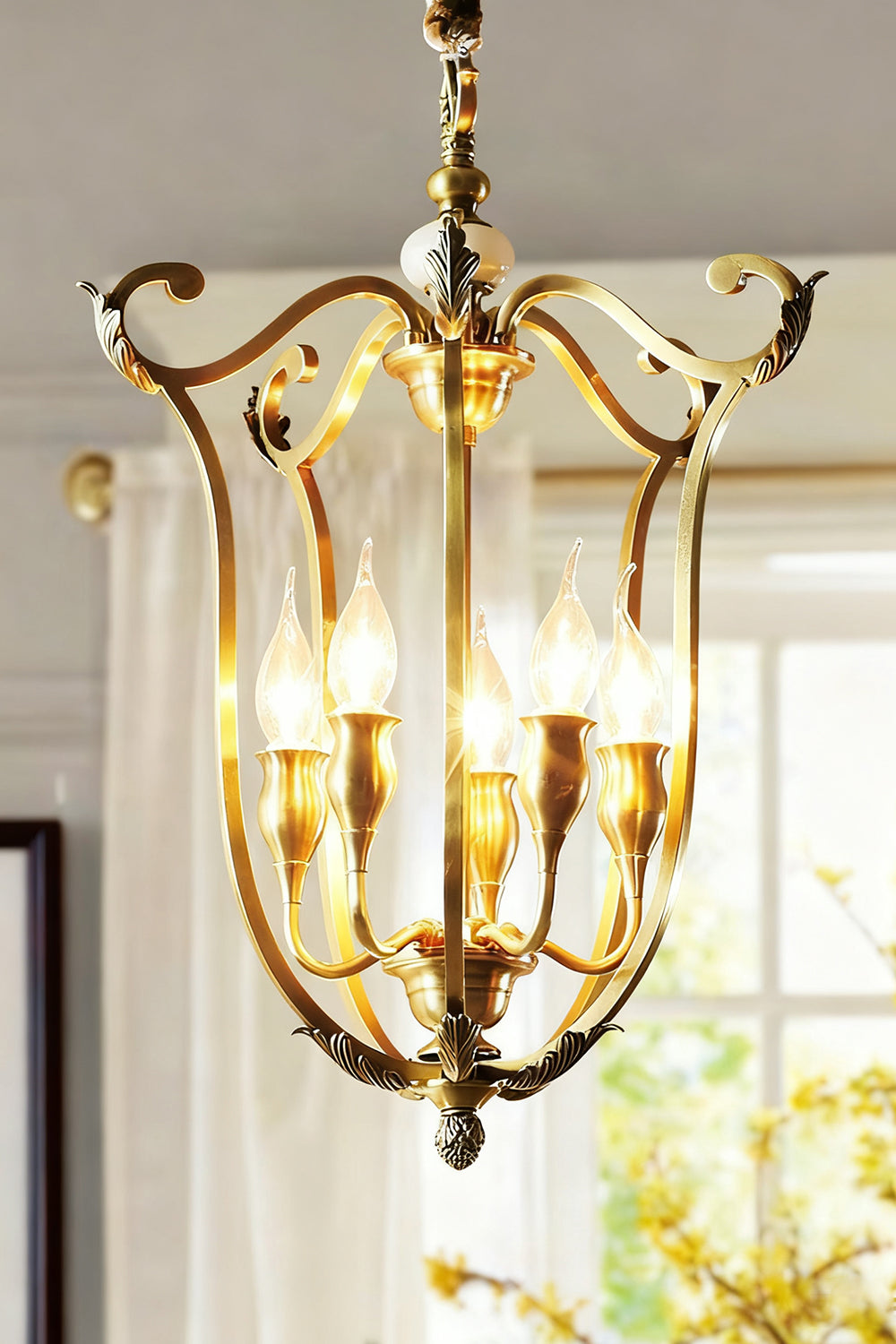 Golden Scroll-Lantern Chandelier - view 9 | everlamps
