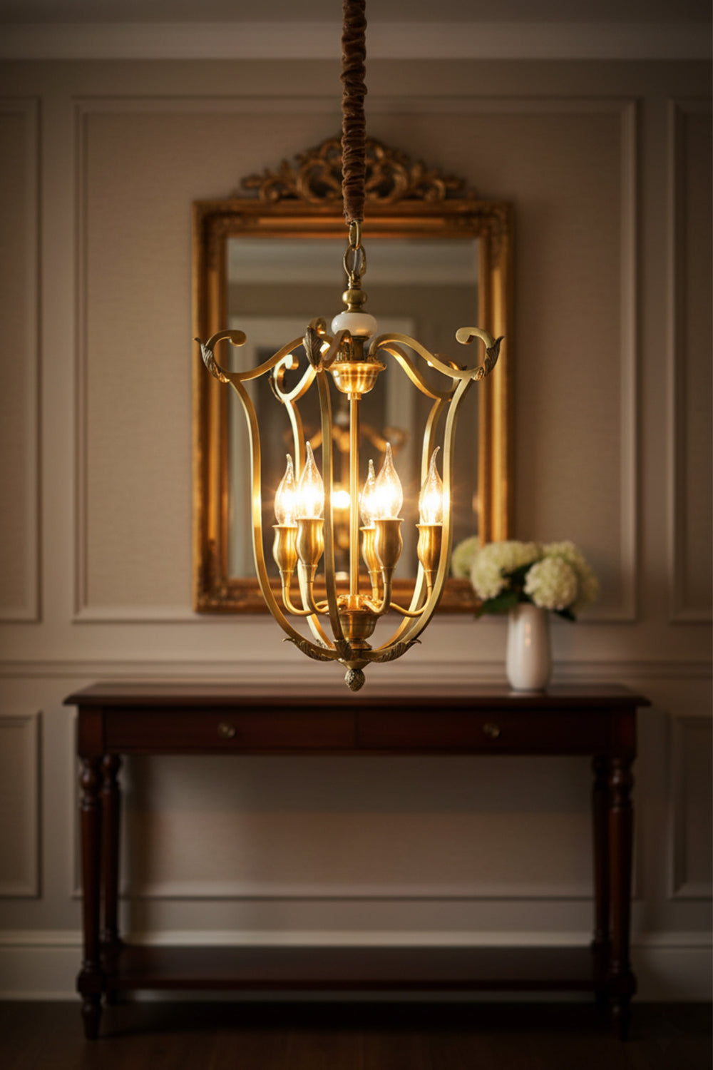 Golden Scroll-Lantern Chandelier - view 2 | everlamps