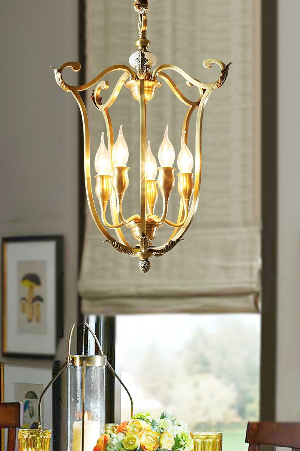 Golden Scroll-Lantern Chandelier - view 3 | everlamps