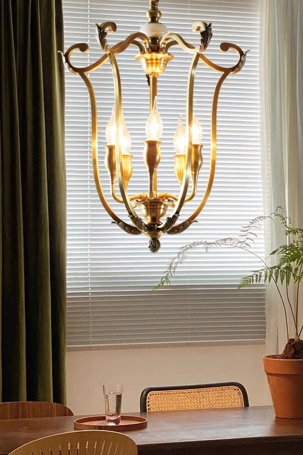 Golden Scroll-Lantern Chandelier - view 7 | everlamps