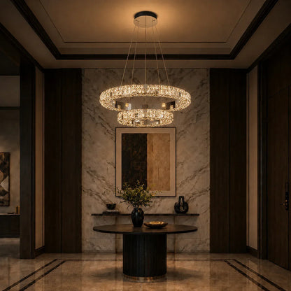 Aura K9 Crystal 2 Ring Chandelier