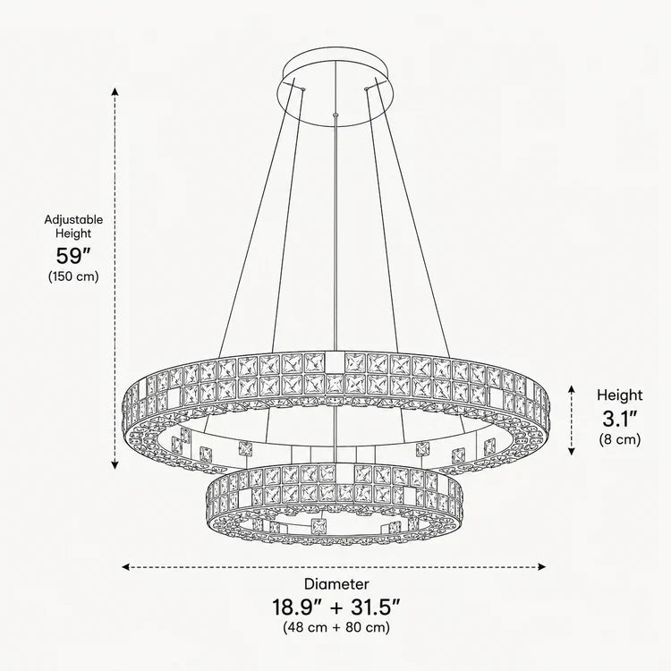 Aura K9 Crystal 2 Ring Chandelier