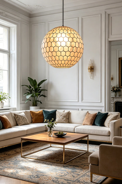 Honeycomb Shell Orb Pendant for Living room | vexa lamps