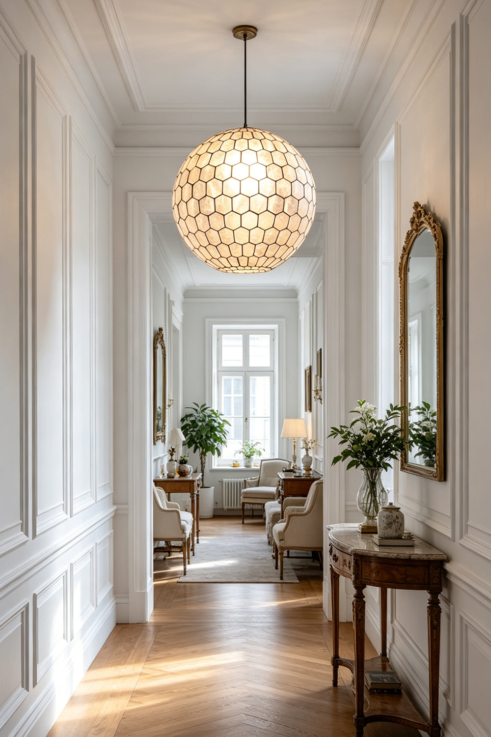 Honeycomb Shell Orb Pendant for Hallway | vexa lamps