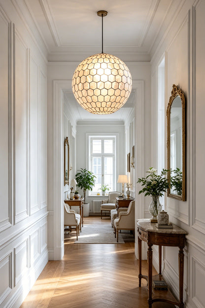 Honeycomb Shell Orb Pendant for Hallway | vexa lamps