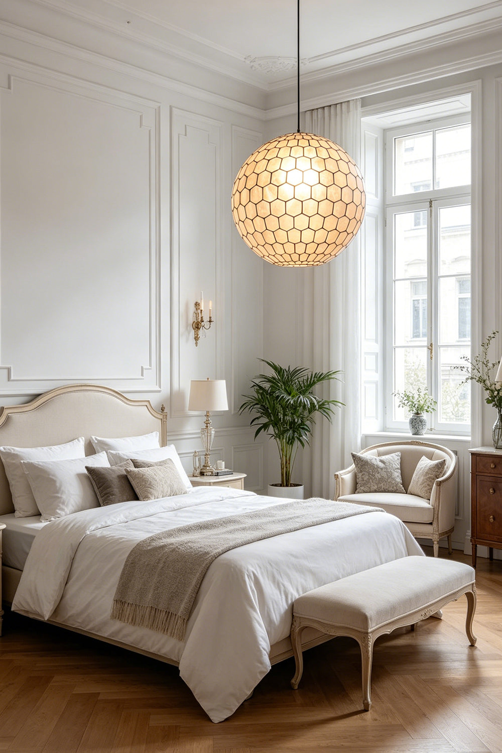 Honeycomb Shell Orb Pendant for Bedroom | vexa lamps