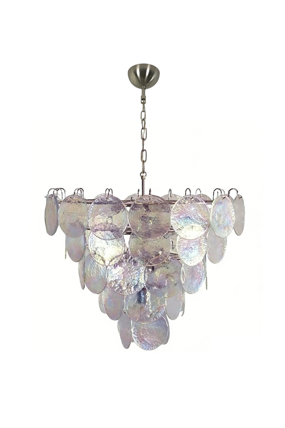 Tiered iridescent glass disc chandelier | Metal, Glass | Front view isolated on white background | vexa lamps