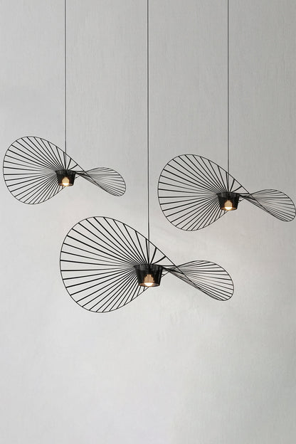 Three-lamp cluster of black hat pendants | Metal | Polyurethane elastic cloth | Glass fiber | Multi-light installation view against a clean wall | vexa lamps