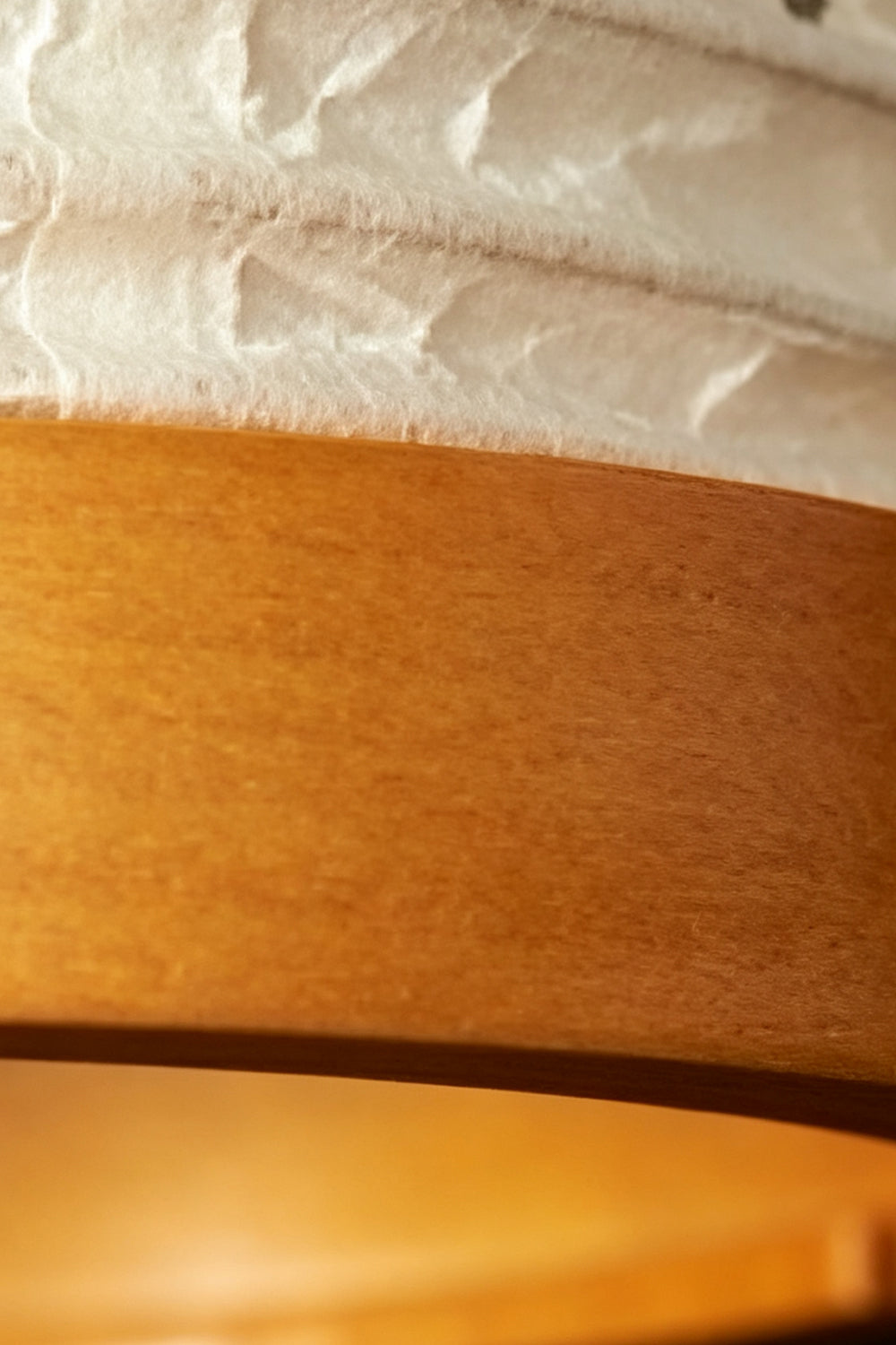 Close-up of the Isolde Ribbed Paper Column Floor Lamp showing its wood and paper details.