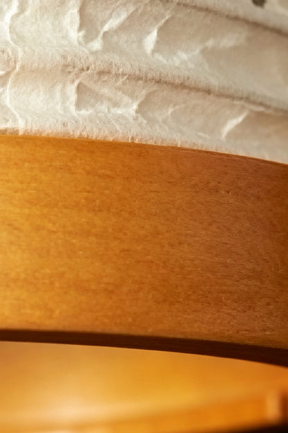 Close-up of the Isolde Ribbed Paper Column Floor Lamp showing its wood and paper details.
