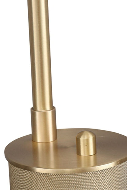 Ivor Knurled Brass Task Table Lamp | Knurled Brass and Metal | Close-up detail of the brass stem attachment to the base and switch | vexa lamps