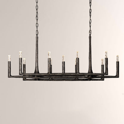 Kael Vintage Forged Brass Linear Chandelier 54"W